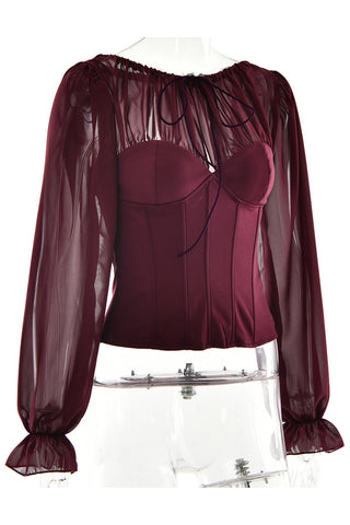 Sheer Sleeve Corset-Style Top