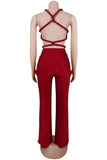Elegant Tie-Front Jumpsuit with Rosette Accents