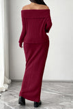 Off-Shoulder Knit Skirt Set