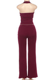 Halter Neck Eyelet Pants Set