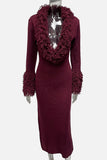Fringed Collar Knit Midi Dress