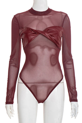 Long Sleeve Mesh Bodysuit with Bow