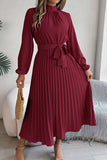 Pleated Midi Dress with Belt