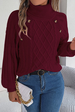 Button-Detail Turtleneck Sweater