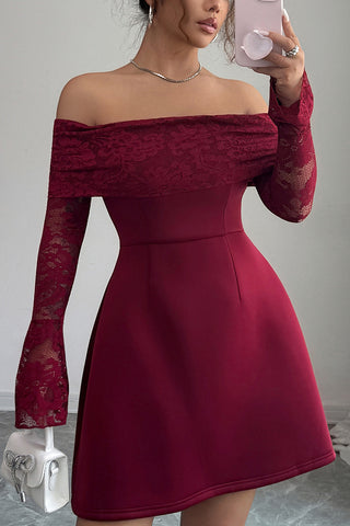 Off-Shoulder Lace Sleeve Night Out Dress
