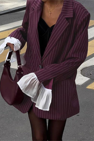 Pinstripe Flared Cuff Blazer