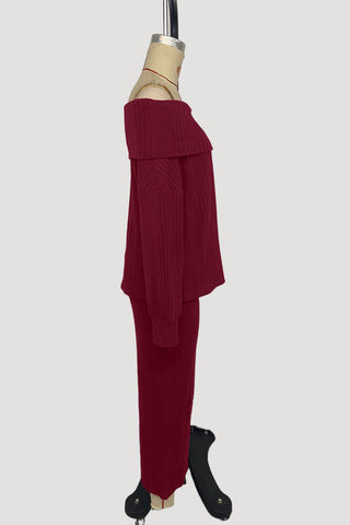 Off-Shoulder Knit Skirt Set