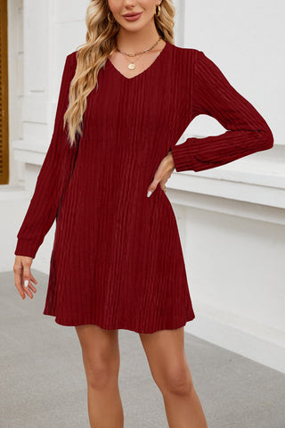 V-Neck Ribbed Casual Dress