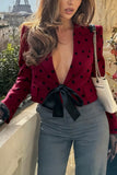 Polka Dot Tie-Front Blazer