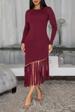Fringe Hem Casual Dress with Long Sleeves