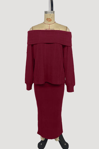 Off-Shoulder Knit Skirt Set