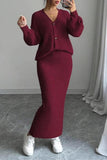 Button-Up Ribbed Skirt Set