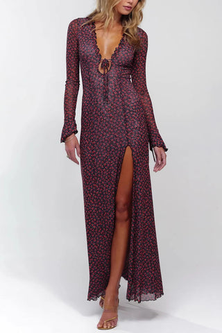 Polka Dot Maxi Dress with Front Slit