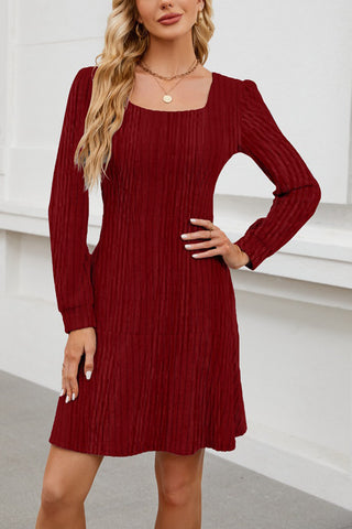 Ribbed Long Sleeve Casual Dress