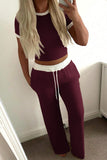Ribbed Contrast Trim Pants Set