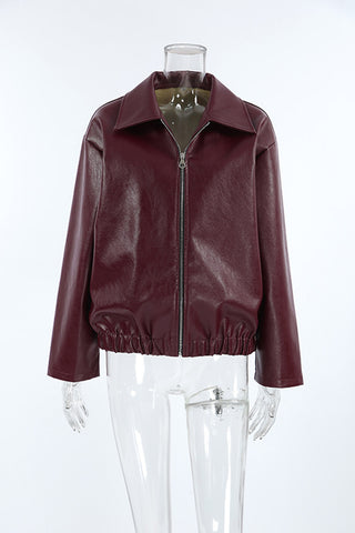 Chic Zip-Front Faux Leather Jacket