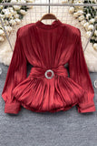 Elegant Pleated Blouse with Belt