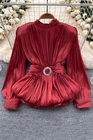 Elegant Pleated Blouse with Belt