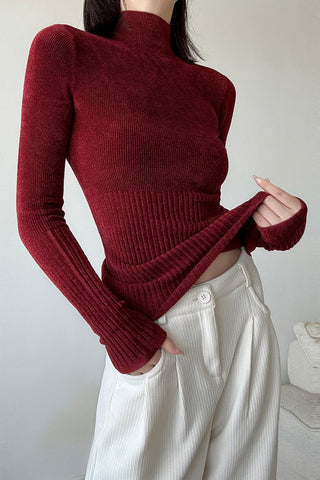 Turtleneck Long-Sleeve Knit Top