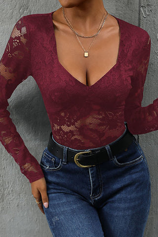 Lace Long Sleeve V-Neck Bodysuit