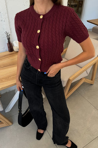 Buttoned Knit Short-Sleeve Cardigan