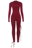 Lace-Up Detail Long Sleeve Jumpsuit