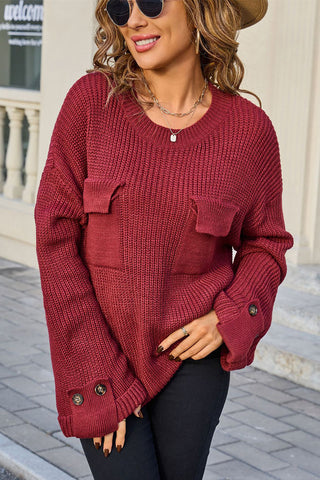 Chic Button-Sleeve Knit Sweater