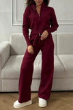 Zip-Up Lounge Set with Wide-Leg Pants