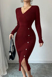 V-Neck Buttoned Casual Dress
