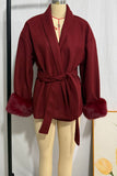 Belted Wrap Jacket with Fur Cuffs