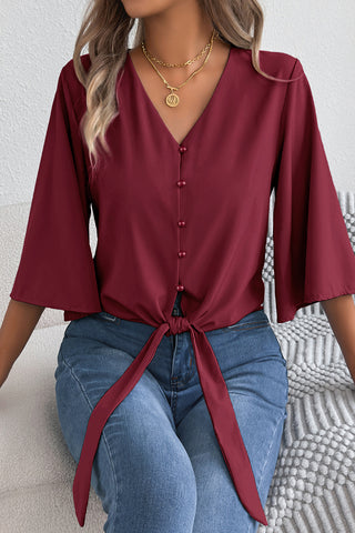 V-Neck Button-Front Blouse