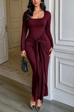 Elegant Knot-Front Long Sleeve Dress