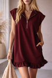 Zip-Front Ruffled Casual Dress