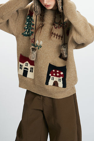 Festive Knit Sweater with Playful Patterns