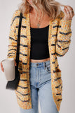 Striped Textured Open Front Long Cardigan