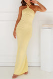 Halter Backless Ribbed Maxi Dress
