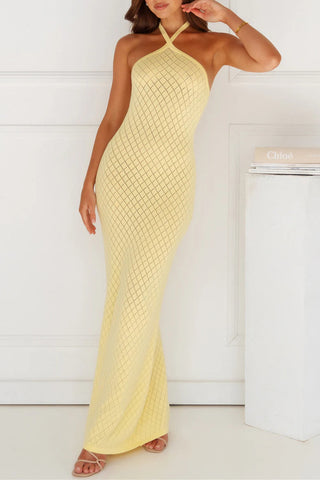 Halter Backless Ribbed Maxi Dress