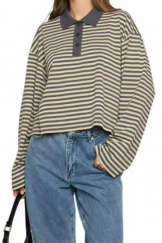 Striped Polo Long-Sleeve Tee
