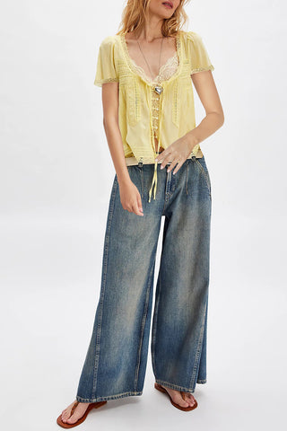 Lace-Trim Button-Down T-Shirt