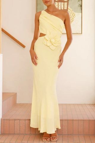 One-Shoulder Floral Detail Dress