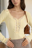 Lace-Trimmed V-Neck Ribbed Top