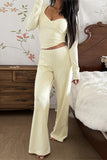 Long-Sleeve V-Neck Pants Set