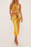 Ruched Halter Top with Scarf Accent