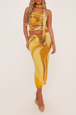 Ruched Halter Top with Scarf Accent