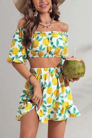 Lemon Off-Shoulder Skirt Set
