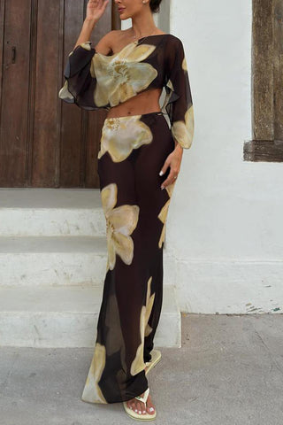 Floral One-Shoulder Skirt Set