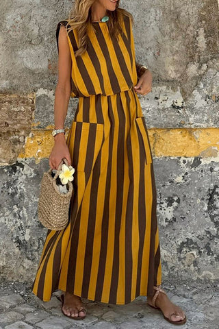 Sleeveless Striped Maxi Dress