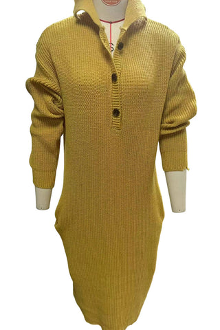 Button-Accent Knit Casual Dress