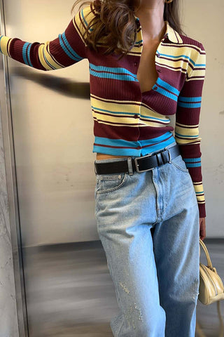 Striped Button-Front Cardigan