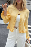 Ruffle-Trim Button-Up Cardigan